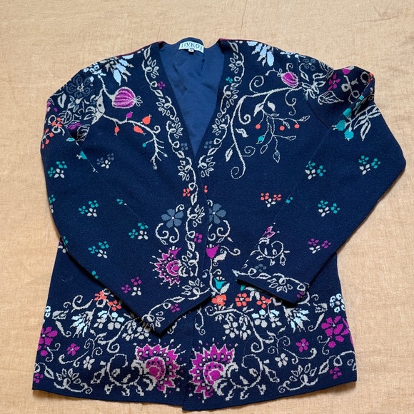 IVKO Women's Navy Cardigan with Floral Patterns - Picture 1 of 4